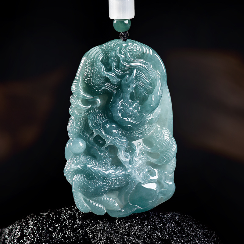 Necklace Pendant - Natural Burmese Jadeite Dragon Pendant Necklace