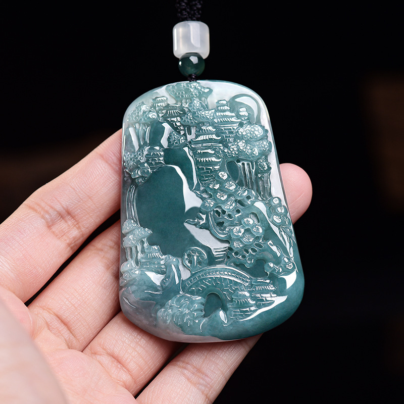 Necklace Pendant - Natural Burmese Jadeite Scenery Pendant Necklace