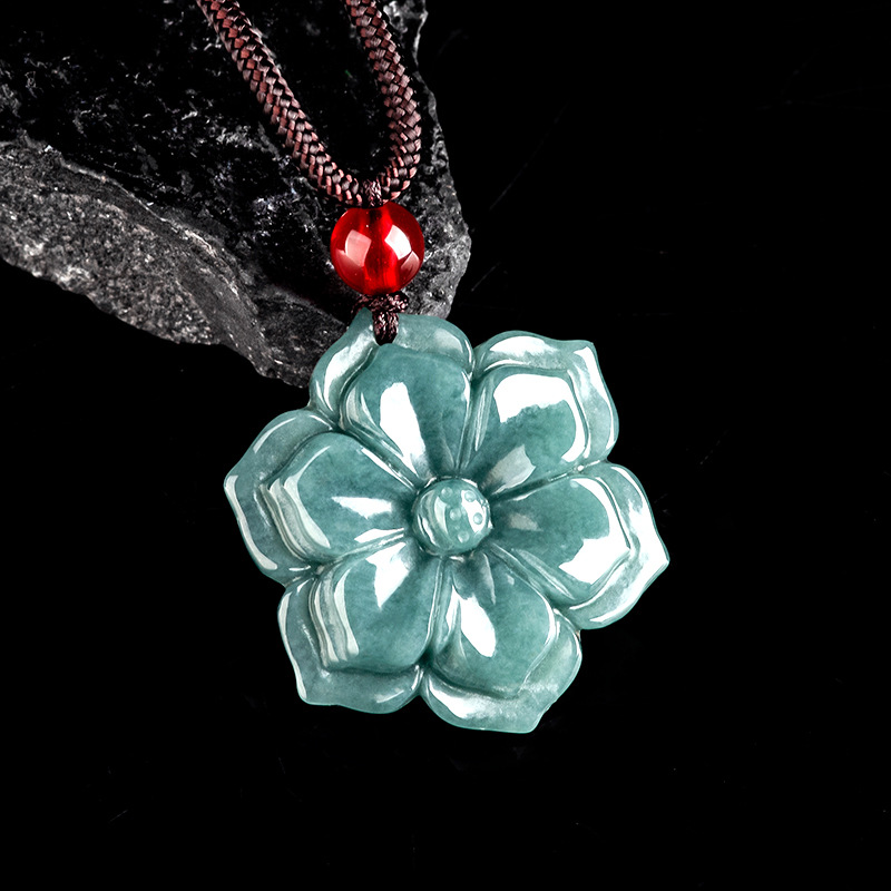 Necklace Pendant - Burmese Jadeite Flower Pendant Necklace Stone
