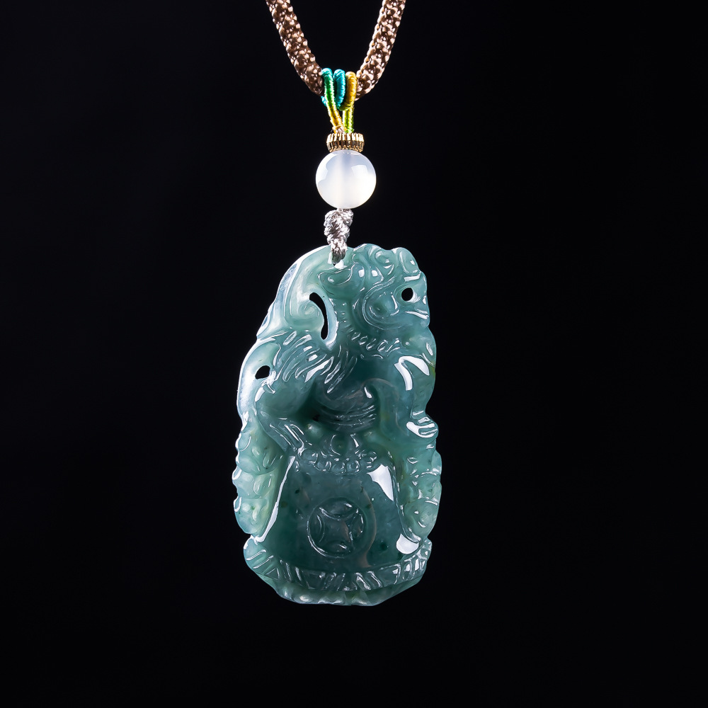 Necklace Pendant - Burmese Jadeite Pixiu Pendant Designer Gemstone
