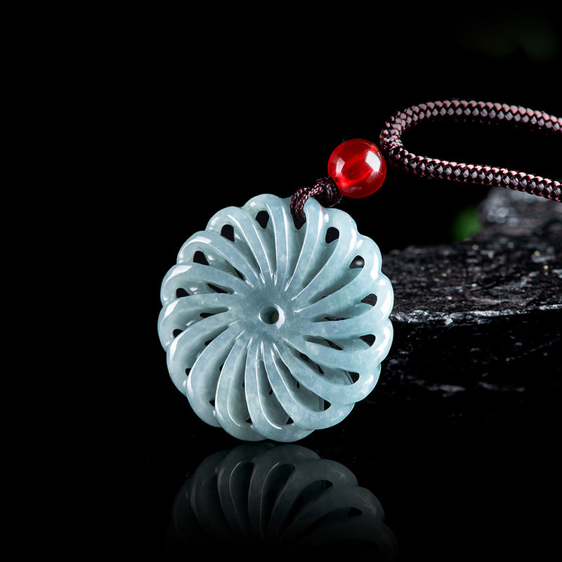 Necklace Pendant - Burmese Jadeite Flower Pendant Necklace Stone
