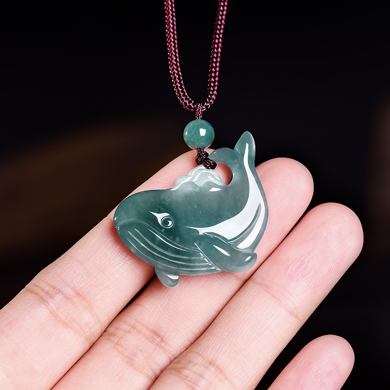 Necklace Pendant - Natural Burmese Jadeite Whale Pendant Necklace