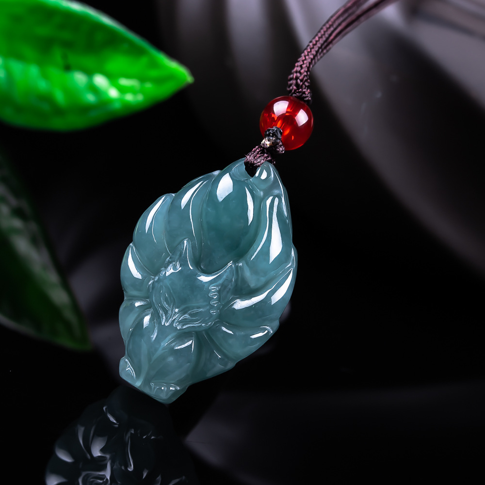 Necklace Pendant - Natural Burmese Jadeite Fox Pendant Necklace