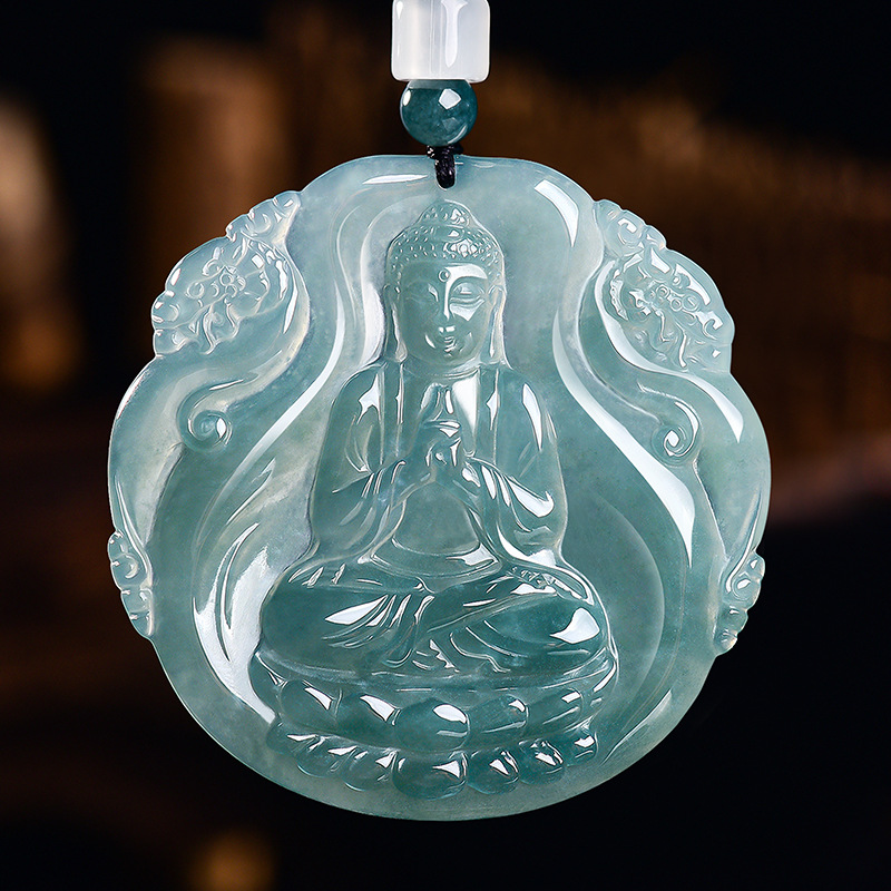 Necklace Pendant - Natural Burmese Jadeite Buddha Pendant Necklace