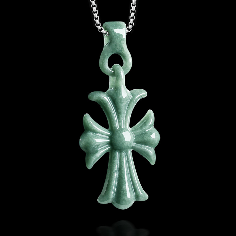 Necklace Pendant - Natural Burmese Jadeite Cross Pendant Necklace