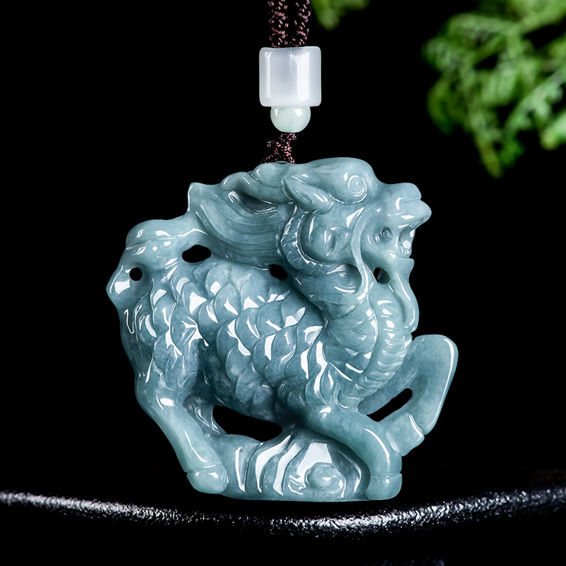 Necklace Pendant - Burmese Jadeite Kylin Pendant Necklace Carved