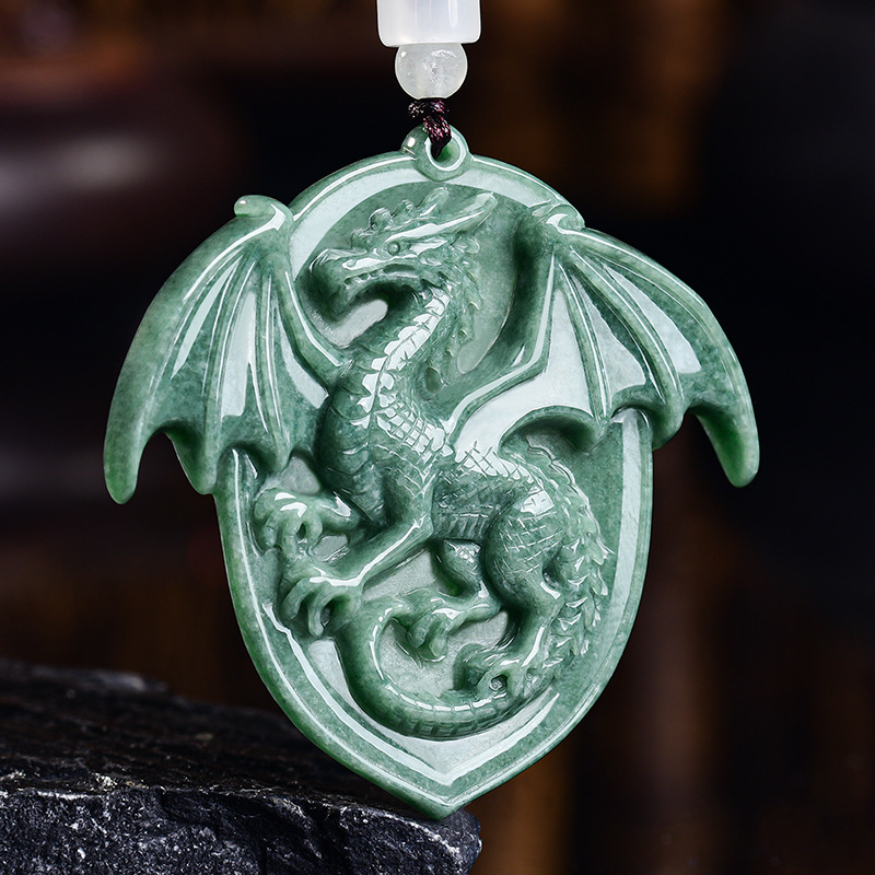 Necklace Pendant - Natural Burmese Jadeite Dragon Pendant Necklace