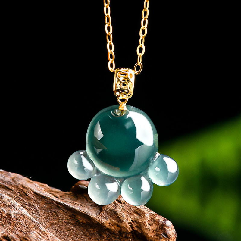 Necklace Pendant - Natural Real Emerald Blue Water Jade